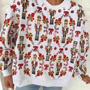 Same-day shipping! Grey Nutcracker & Candy Cane Sweatshirt